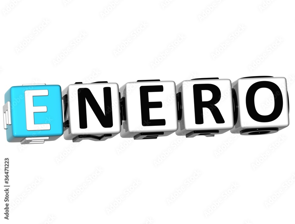 3D Enero Block Text on white background 3D Enero Block Text on white background
