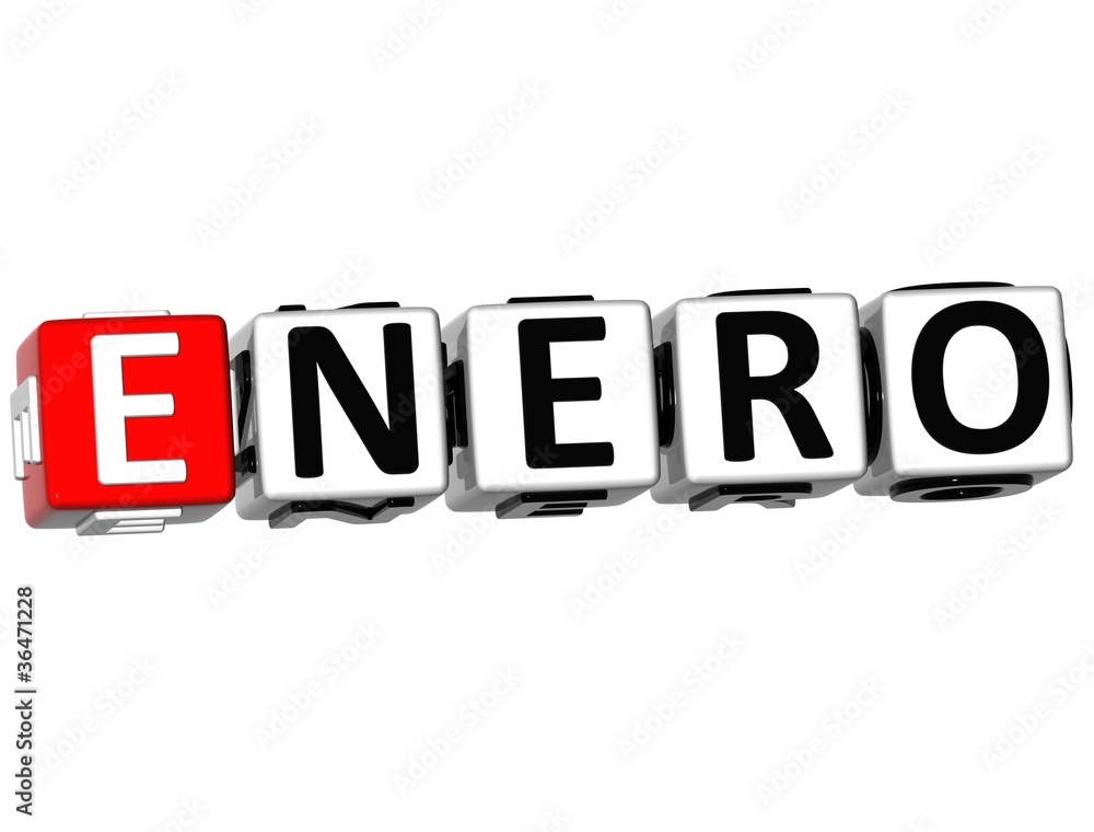 3D Enero Block Text on white background 3D Enero Block Text on white background