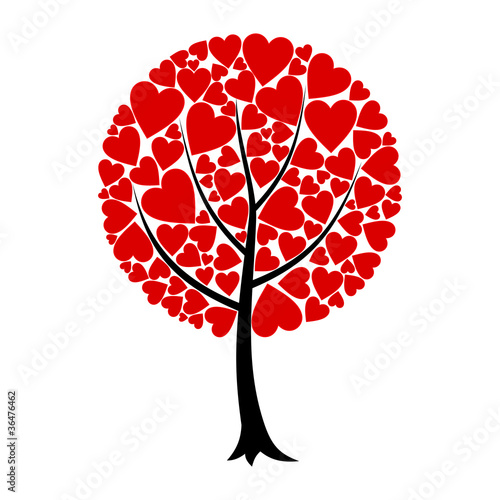 Tree of love from red hearts. A vector illustration