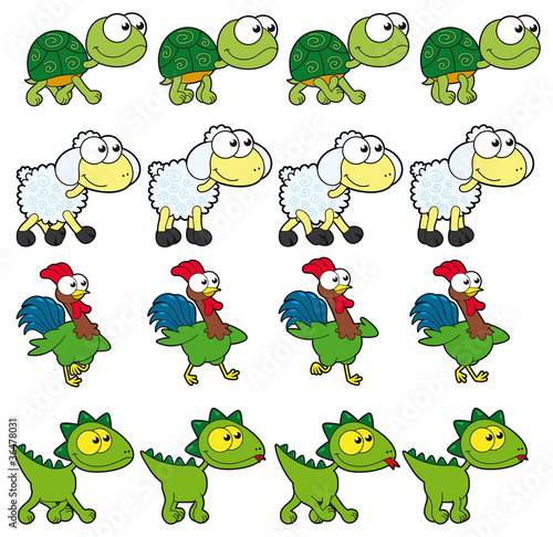 Animal Walking animations.  4 frames in loop x character