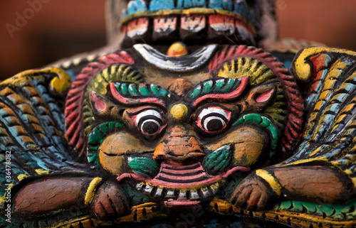 Ancient wooden carving at temple in Bhaktapur, Nepal