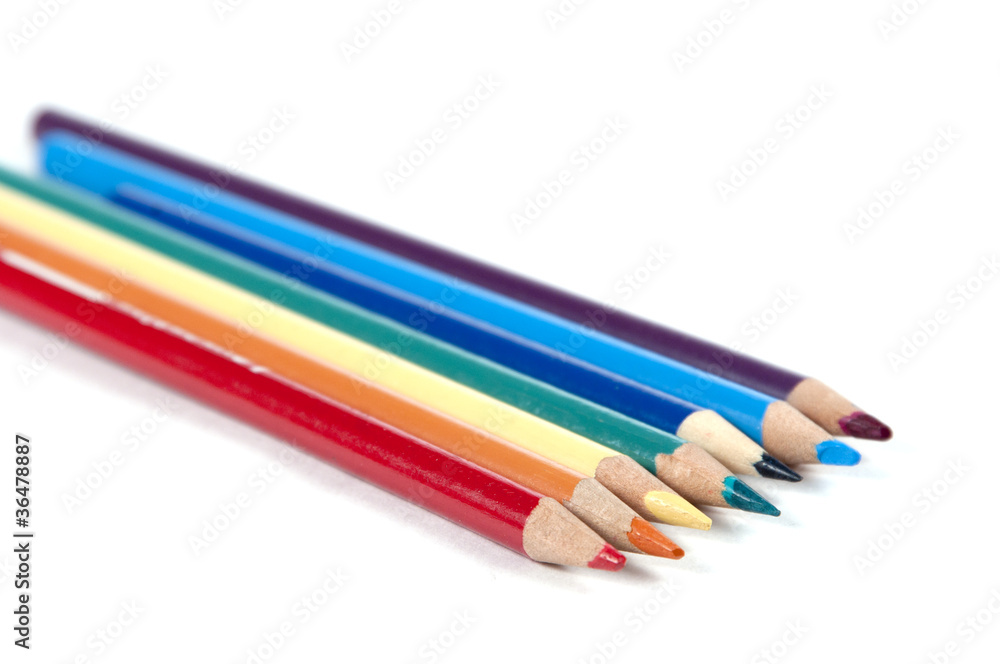 Seven colored pencils