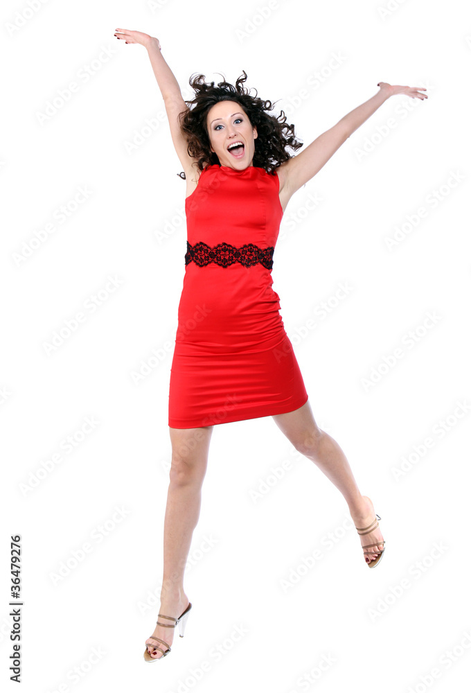 woman in red dress. Isolated over white background. woman in red dress. Isolated over white background.