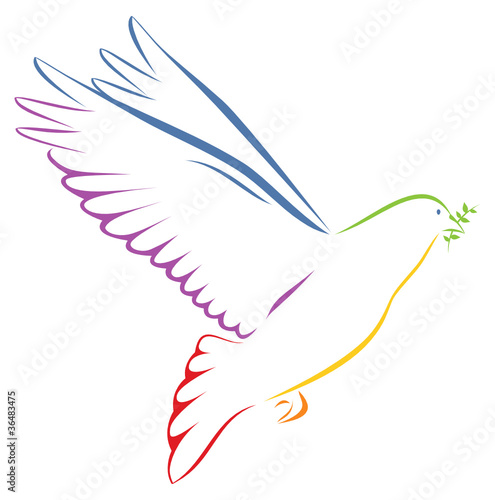 Taube regenbogenfarben mit Zweig auf weißem Hintergrund #36483475