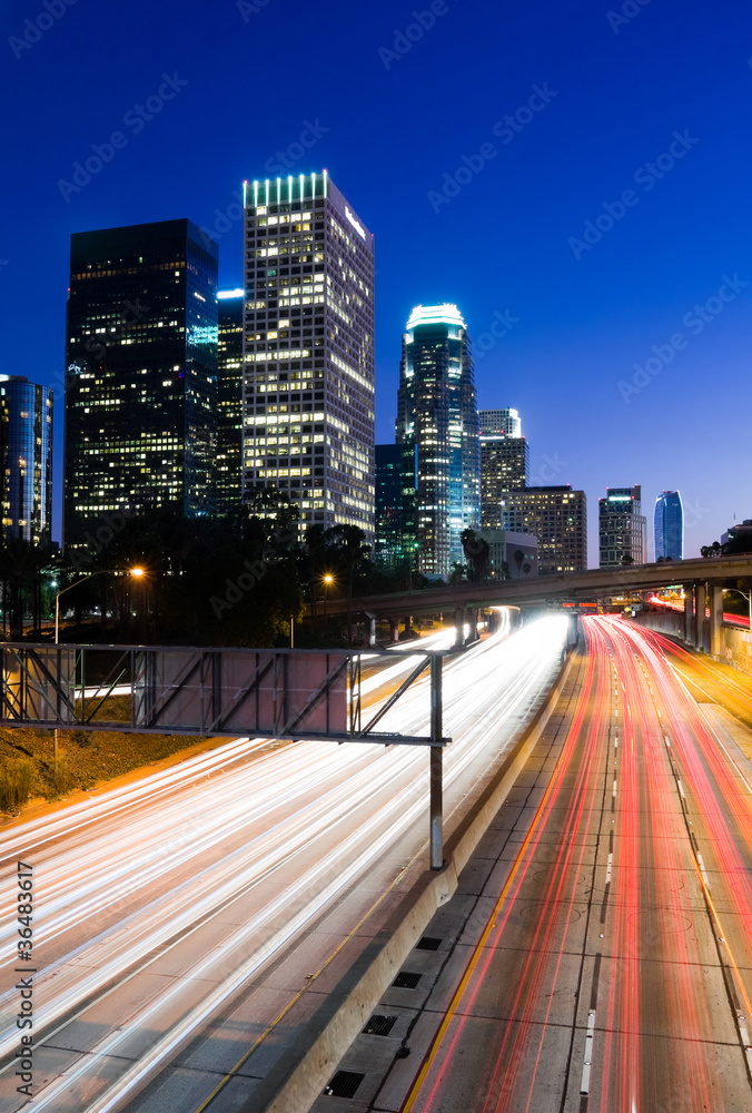 Traffic through Los Angeles at night