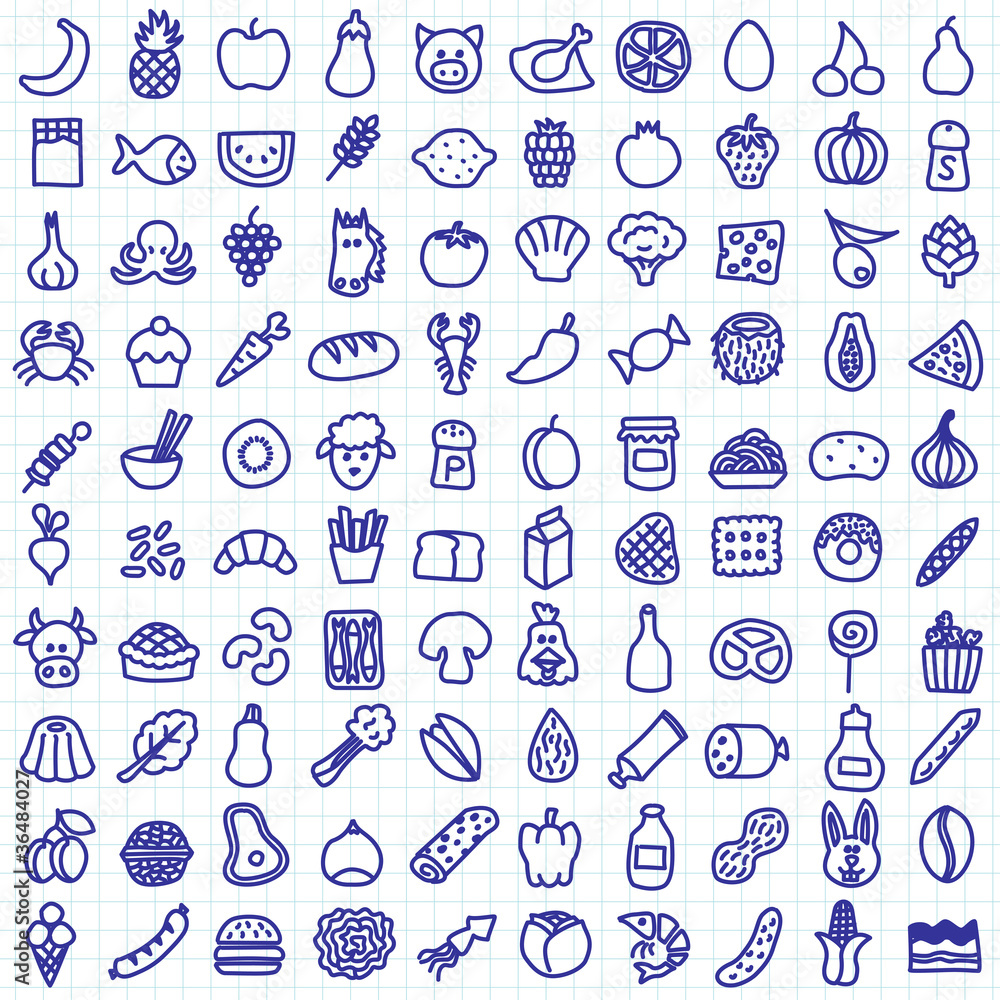 one hundred hand drawn food icons one hundred hand drawn food icons