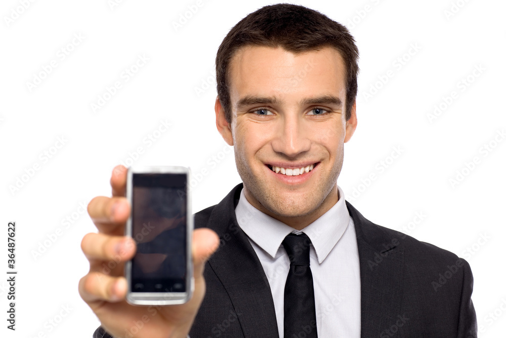 Businessman showing his mobile phone Businessman showing his mobile phone
