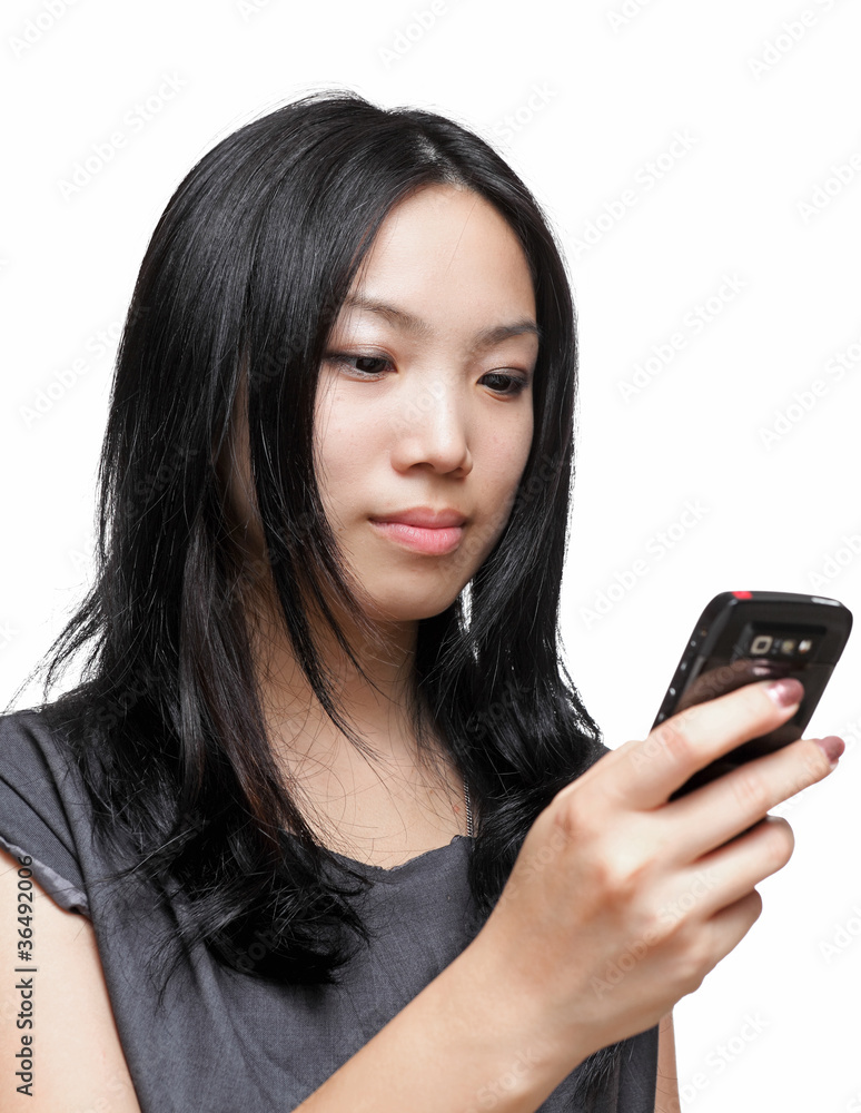 woman sms text message on phone woman sms text message on phone