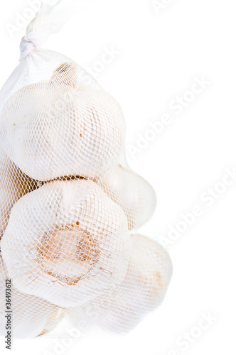 A bag of garlic close up