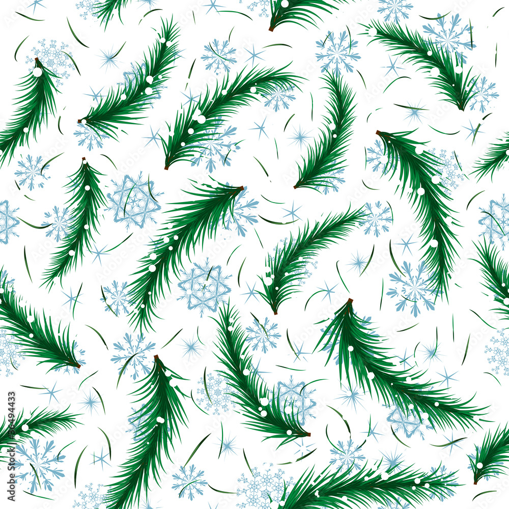 Winter snowflake and fir brunch seamless pattern. Winter snowflake and fir brunch seamless pattern.