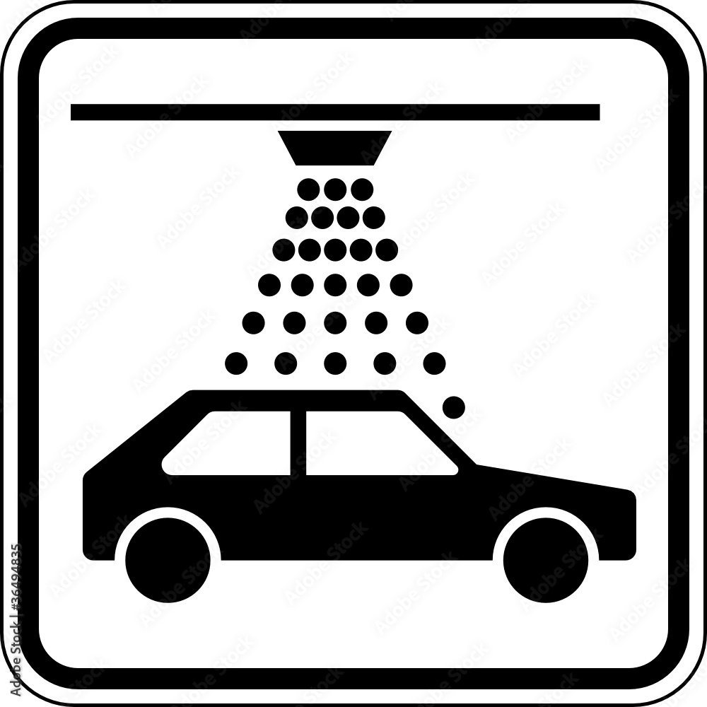 Waschanlage Auto waschen Schild Zeichen Symbol Stock Vector