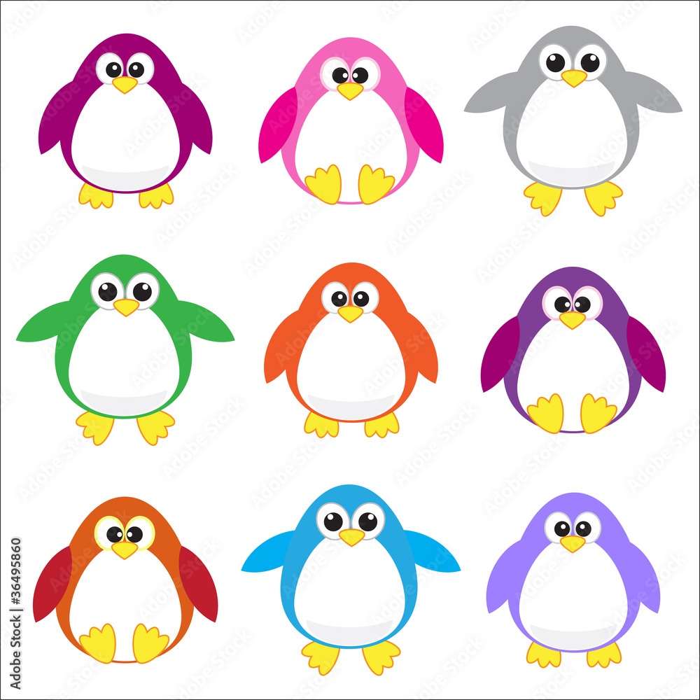 Fototapeta premium Color penguins clip art