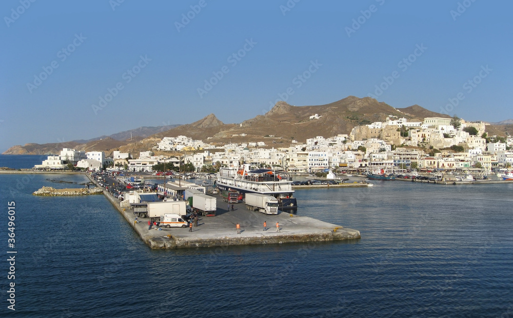 city of Naxos in Greece at evening time