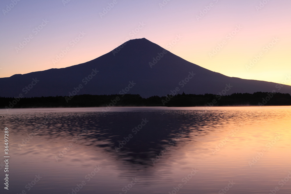 Mt. Fuji over Lake Tanuki at dawn