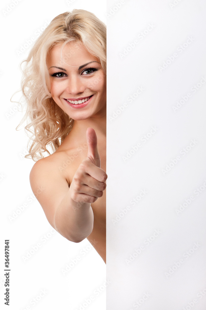 Young woman with blank Young woman with blank