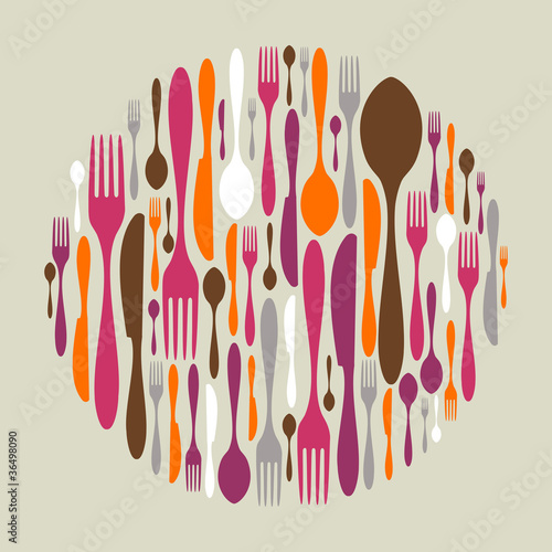 Circle shape made of cutlery icons