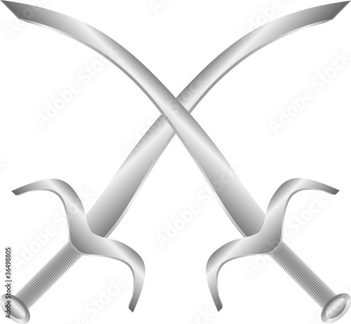 Two crossed arabic swords on white on white