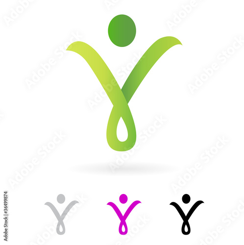 Slim abstract human silhouette sign isolated on white ( green ).