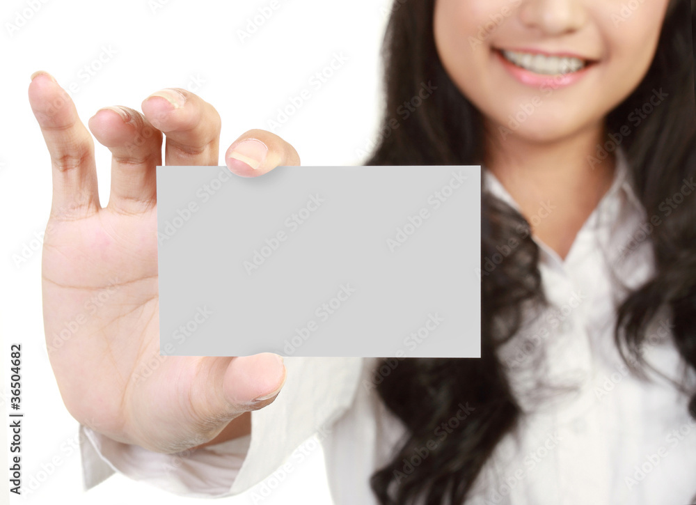 Business card or white sign - Portrait of a beautiful business w Business card or white sign - Portrait of a beautiful business w