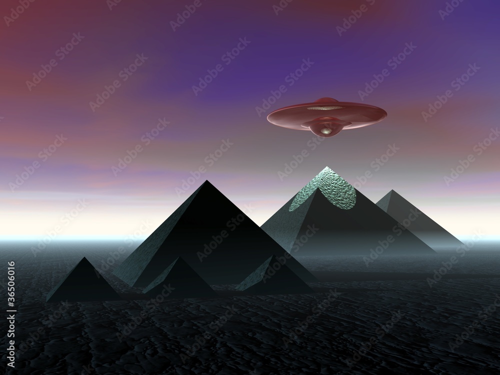 The Egyptian pyramids. UFO above the pyramids. Stock Illustration ...