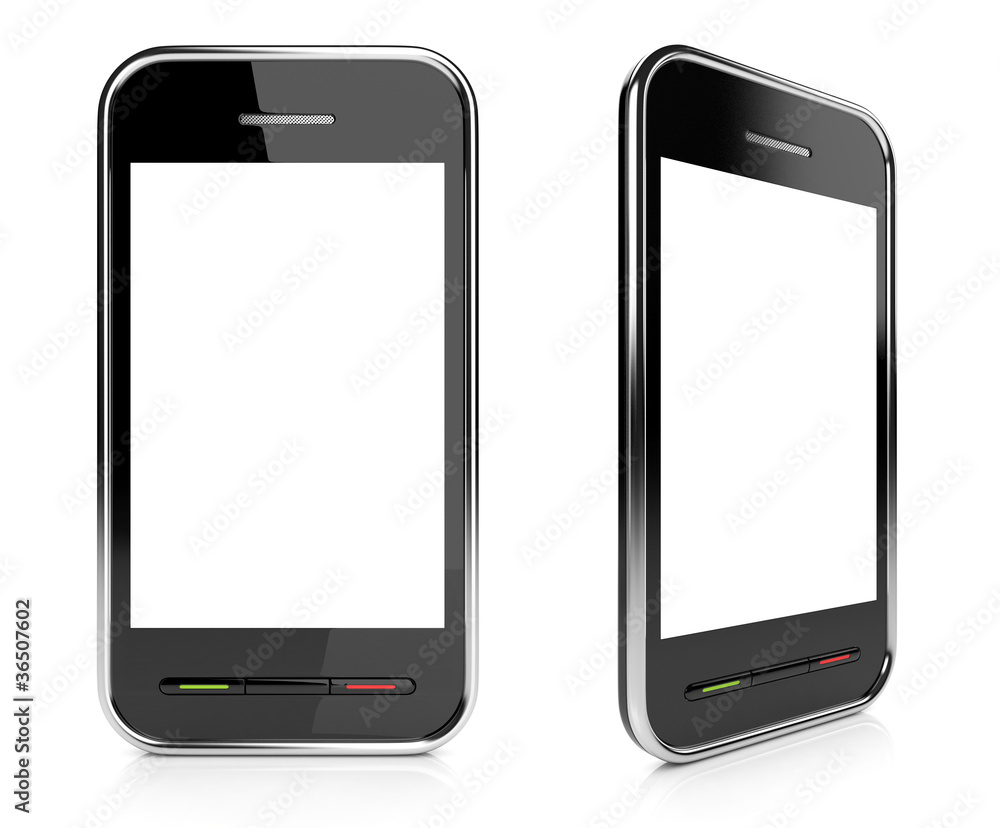 Black mobile smartphone with empty white screen 3D. Icon. Isolat Black mobile smartphone with empty white screen 3D. Icon. Isolat