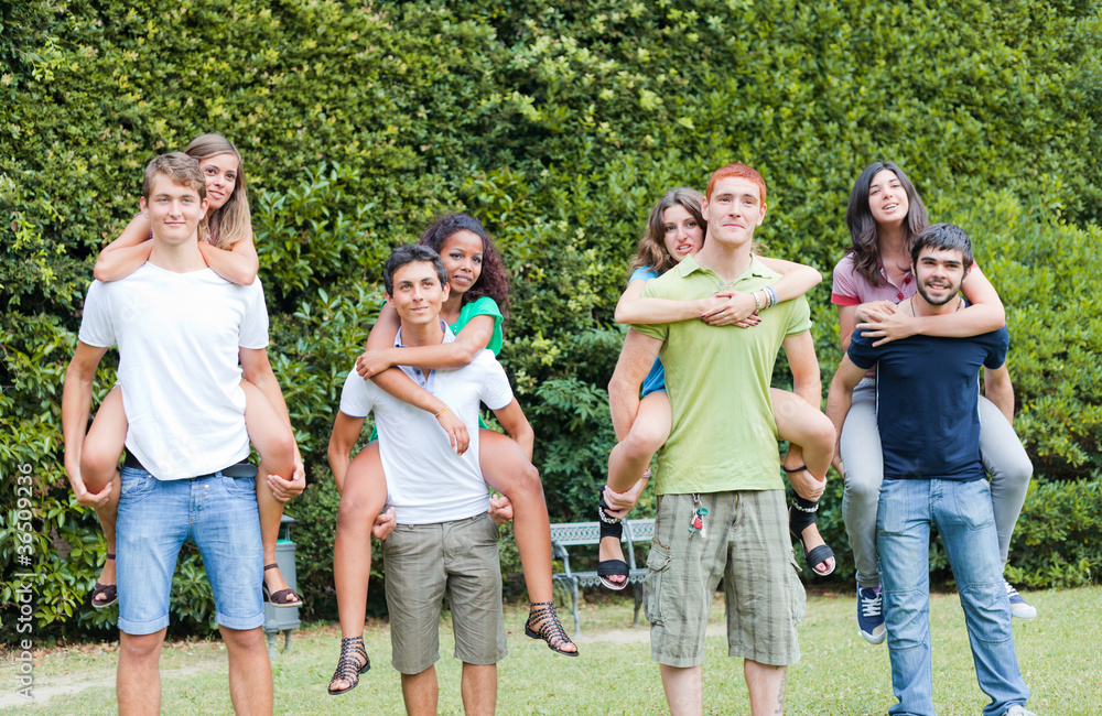 Men Giving a Piggyback Ride to  GirlFriends