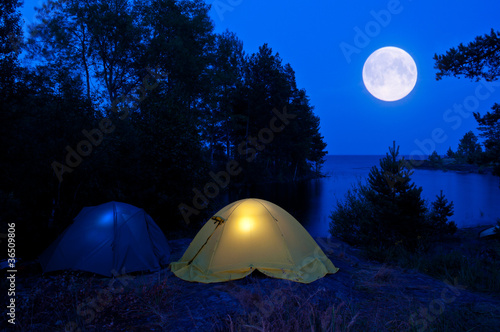 Tableau sur toile Camping in the moon light
