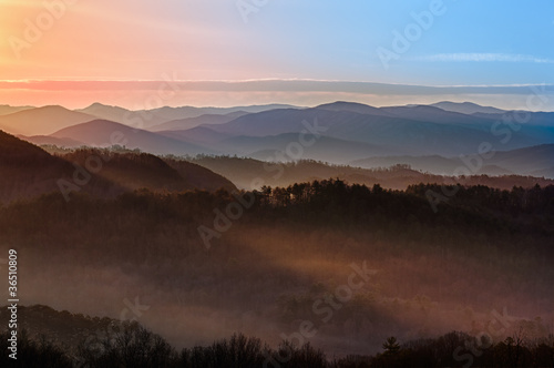 Canvas Print Sunrise over Smoky Mountains