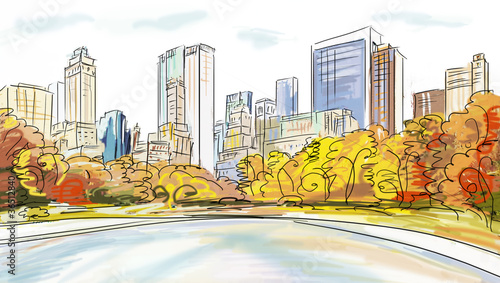 illustration of ice skaters in City