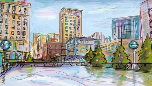 illustration of ice skaters in City