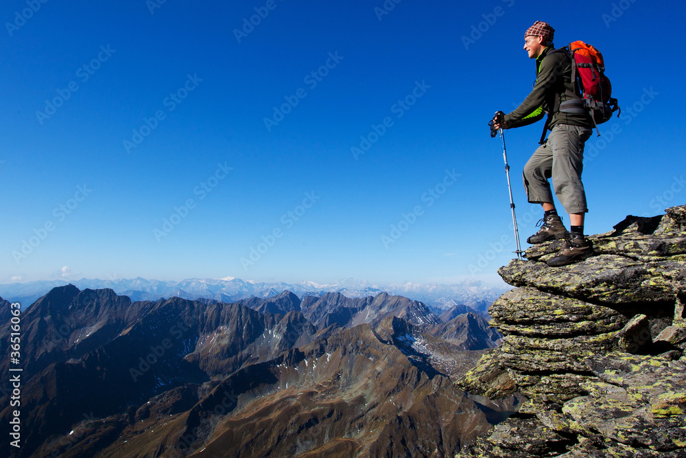 Young man trekking in the mountains