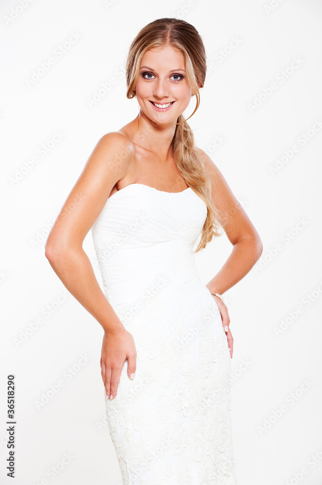 beautiful smiley bride in white dress beautiful smiley bride in white dress