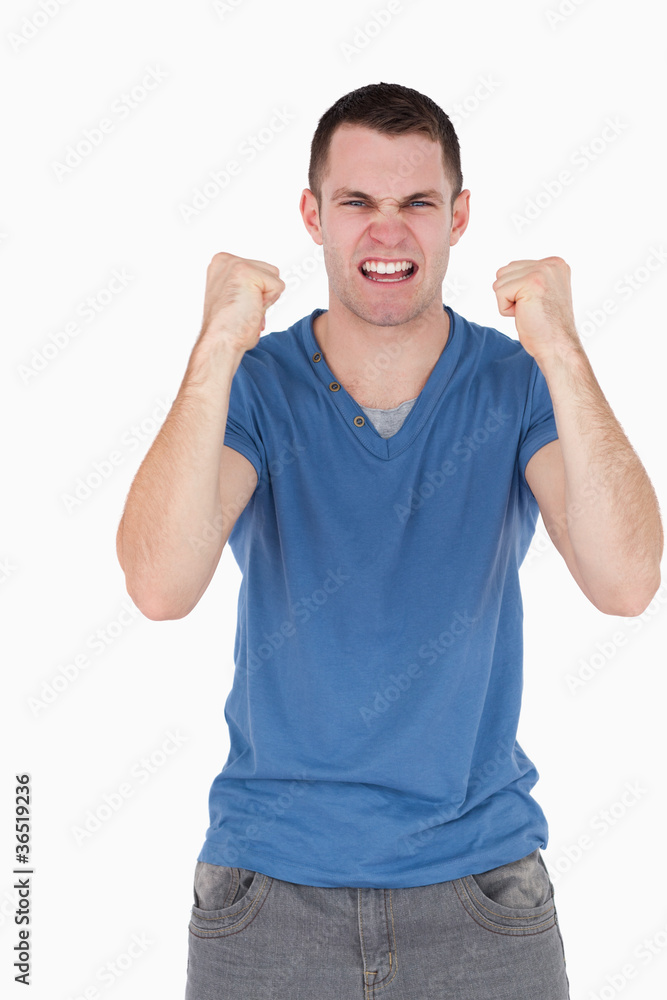 Portrait of a man with the fists up Portrait of a man with the fists up