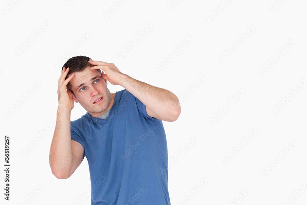 Man being afraid of something Man being afraid of something