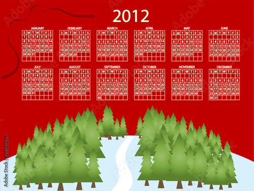 full editable 2012 vector calendar on Christmas theme