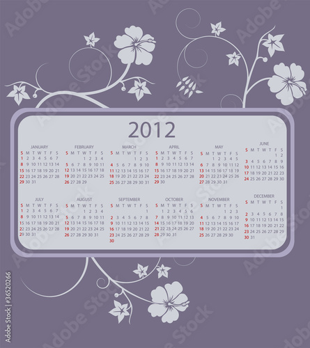 full editable 2012 vector calendar with hibiscus flowers