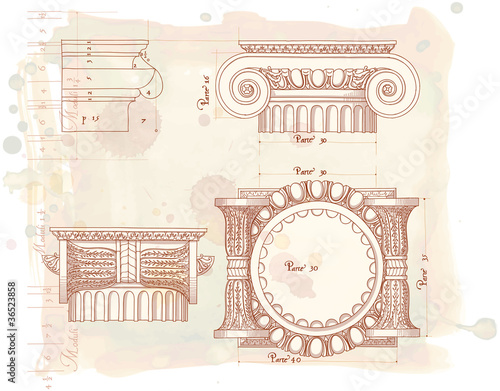 Hand draw sketch ionic architectural order