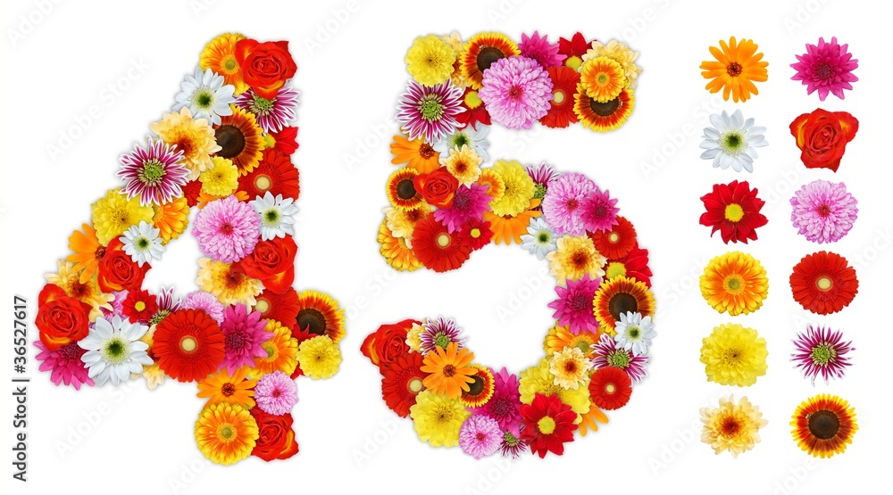 Numbers 4 and 5 made of various flowers Numbers 4 and 5 made of various flowers