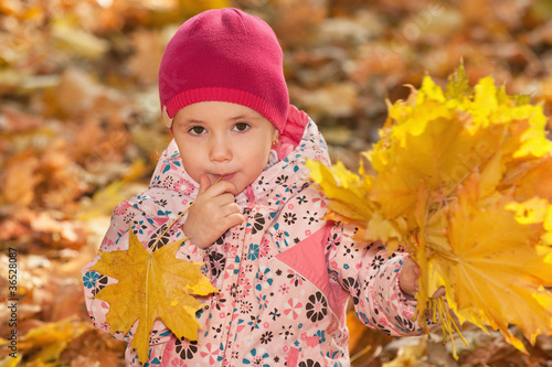 Pretty little girl with autumn leaves
