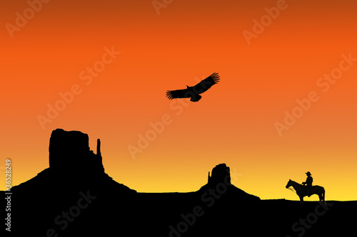 cowboy dans le desert, monument valley, illustration