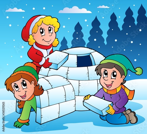 Winter scene with kids 1