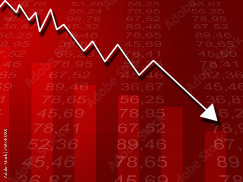 Arrow graph going down on a red background