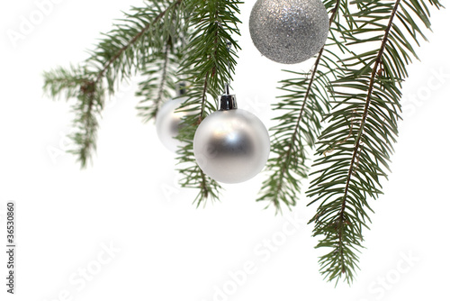 boules et branches de sapin de Noël