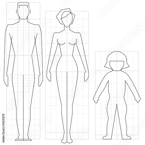 Drawing circuit man, woman and child body, vector illustration.