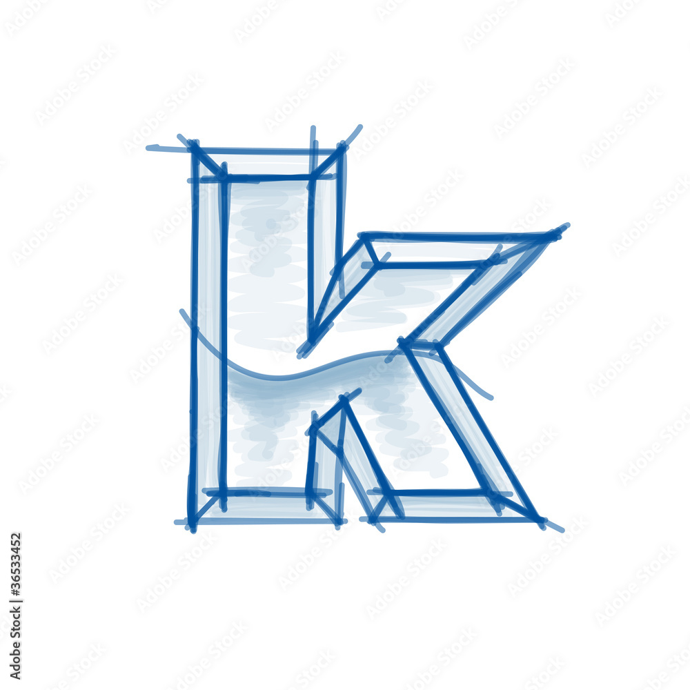 Blueprint font sketch - letter k - marker drawing Blueprint font sketch - letter k - marker drawing