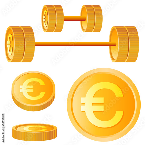 dumbbell of golden discs with euro