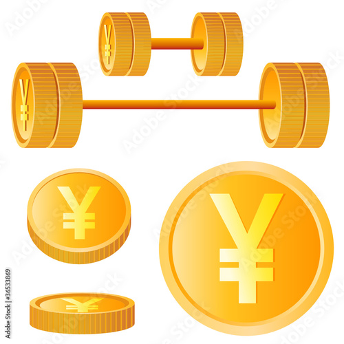 dumbbell of golden discs with yen