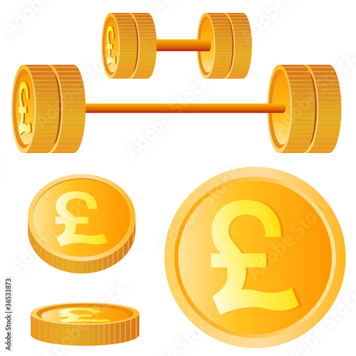 dumbbell of golden discs with pound