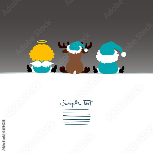 Card Santa, Angel & Reindeer Turquoise/Grey