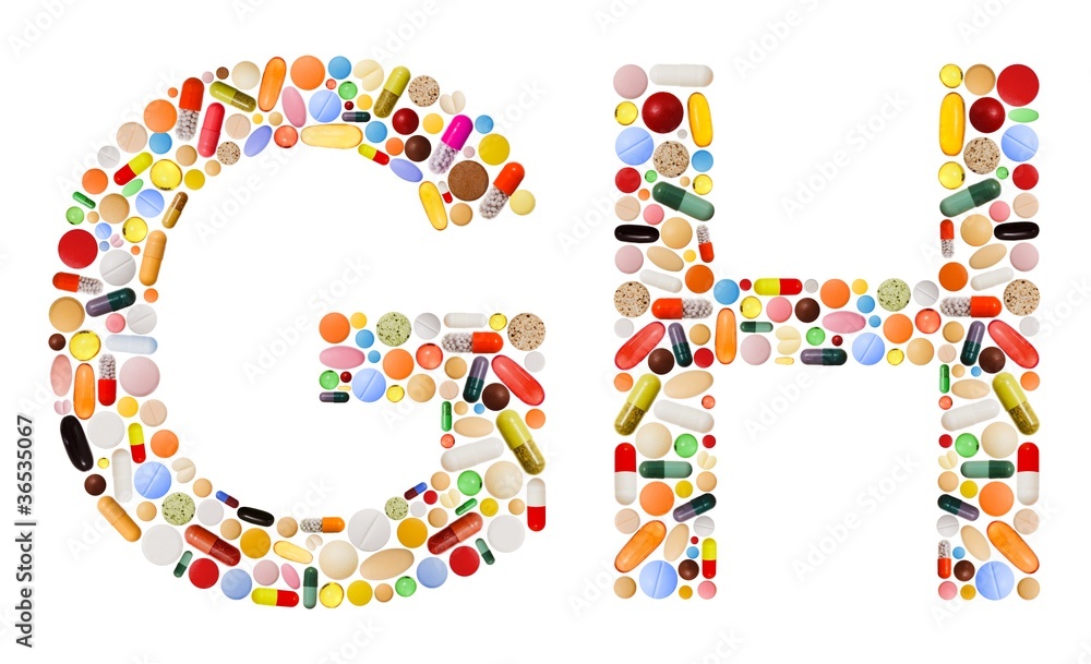 Characters G and H made of colorful pills Characters G and H made of colorful pills